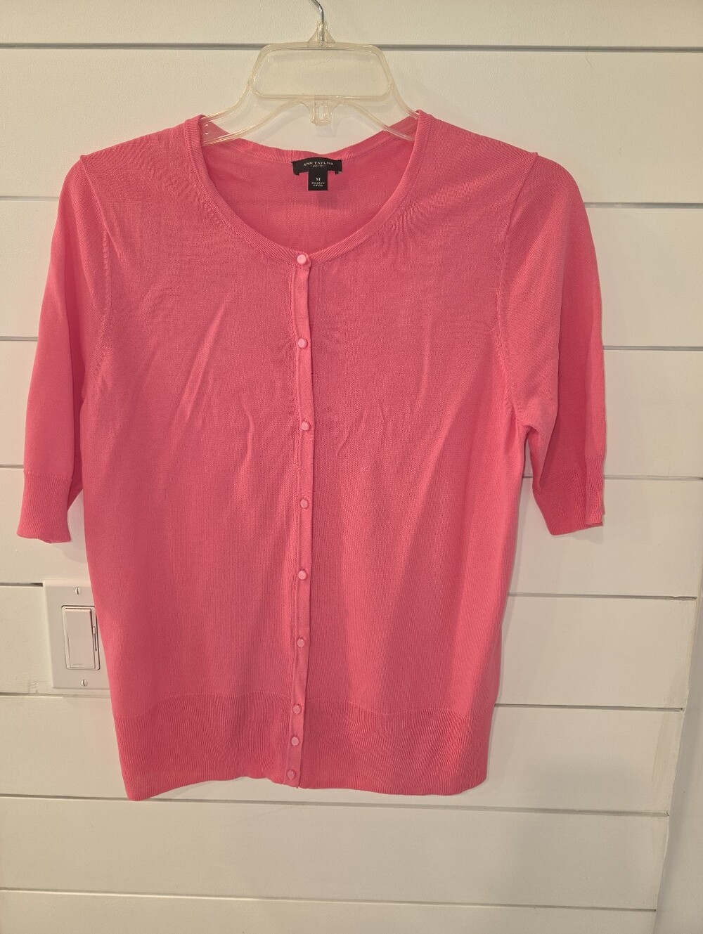 Ann Taylorv Pink Short Sleeve Button-Up Cardigan